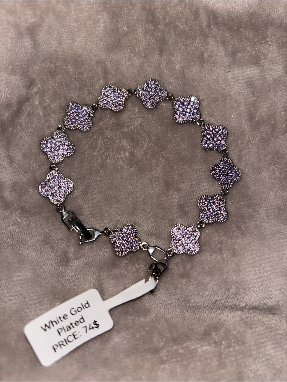 White Gold-Plated Lavender Crystal Clover Bracelet